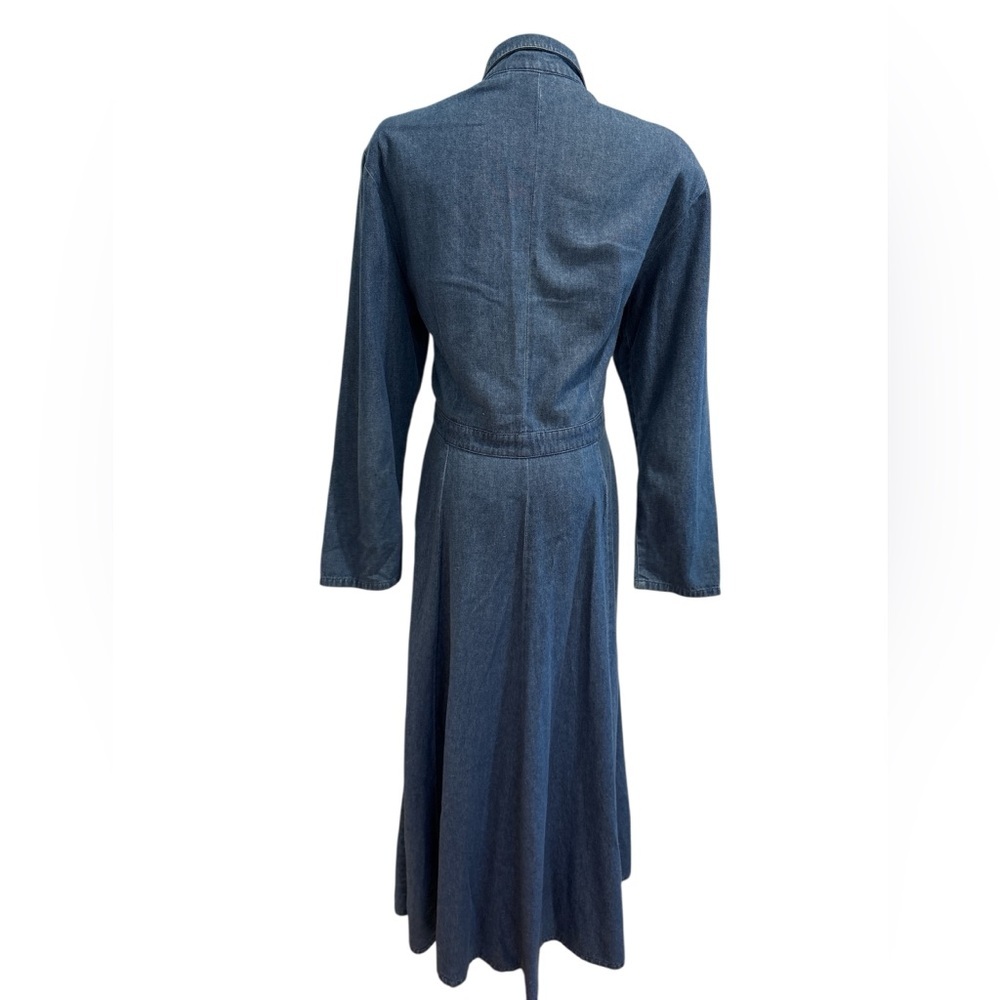 80s CLIFFORD & WILLIS DISTRESSED BLUE DENIM WRAP MAXI DRESS W CIRCLE SKIRT SZ 12 - Picture 5 of 7